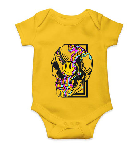 Trippy Psychedelic Skull Emoji Kids Romper For Baby Boy/Girl-Yellow-Ektarfa.online