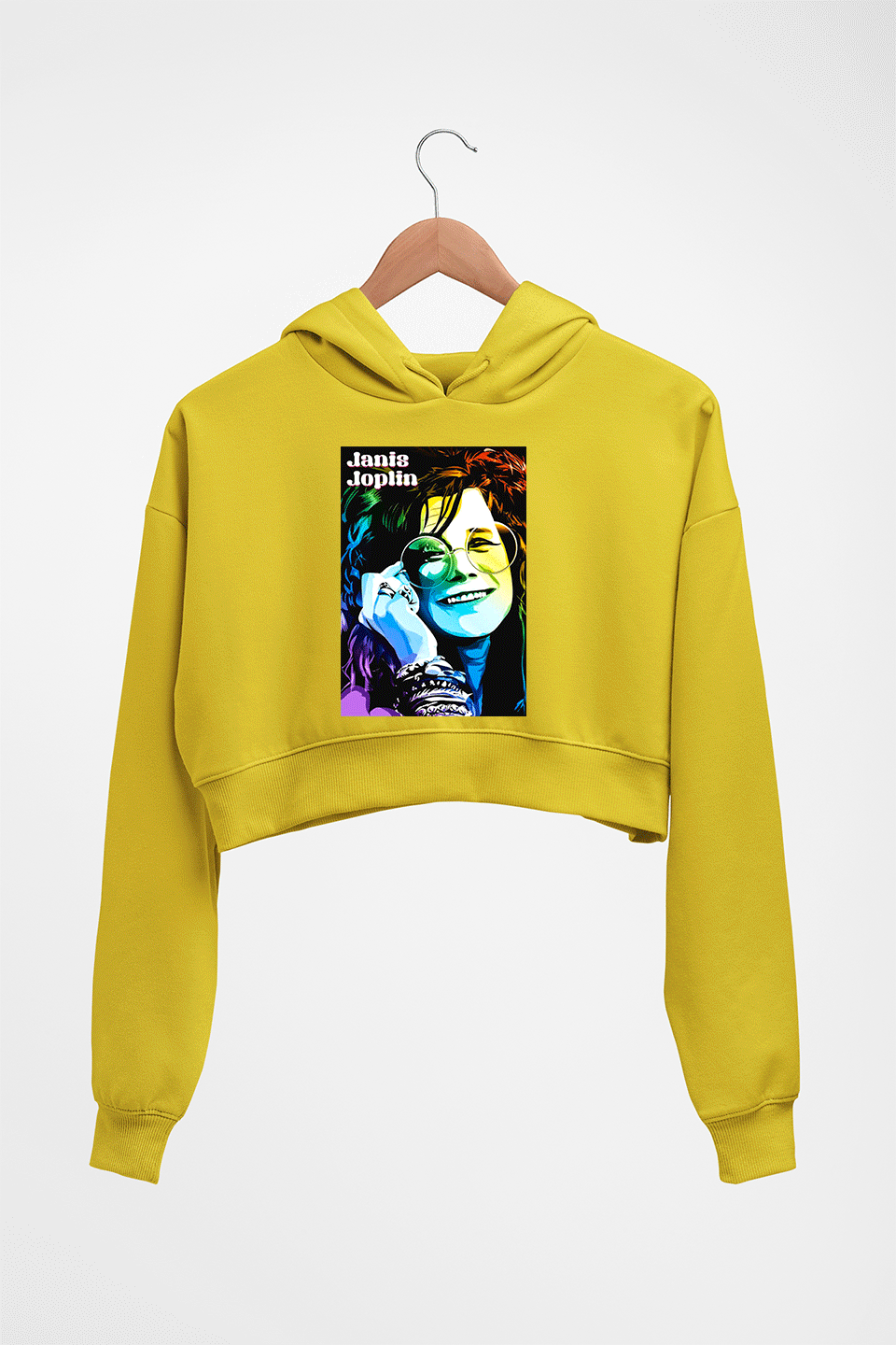 Janis Joplin Crop HOODIE FOR WOMEN-Mustard Yellow-Ektarfa.online