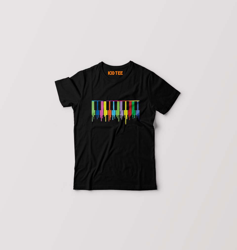 Piano Kids T-Shirt for Boy/Girl-Black-Ektarfa.online