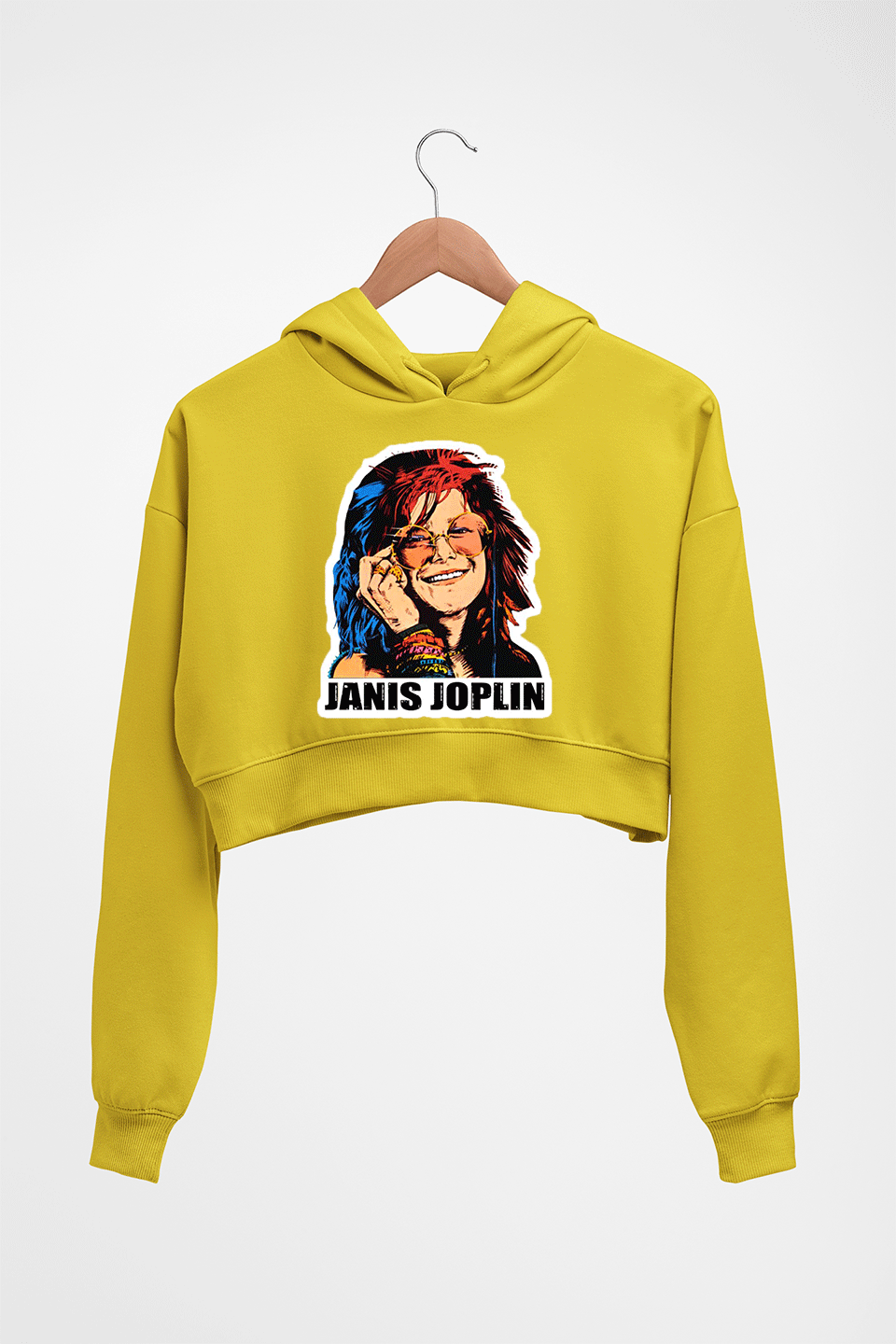 Janis Joplin Crop HOODIE FOR WOMEN-Mustard Yellow-Ektarfa.online