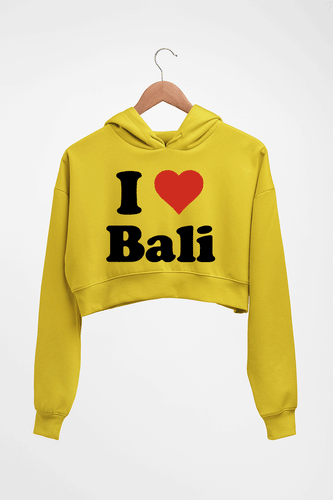 I Love Bali Crop HOODIE FOR WOMEN-Mustard Yellow-Ektarfa.online