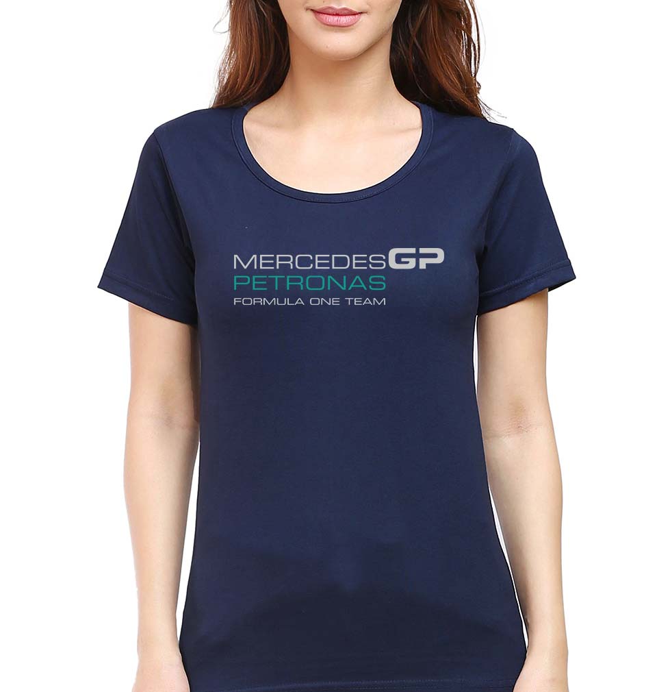 Mercedes GP Petronas F1 T-Shirt for Women-XS(32 Inches)-Navy Blue-Ektarfa.online