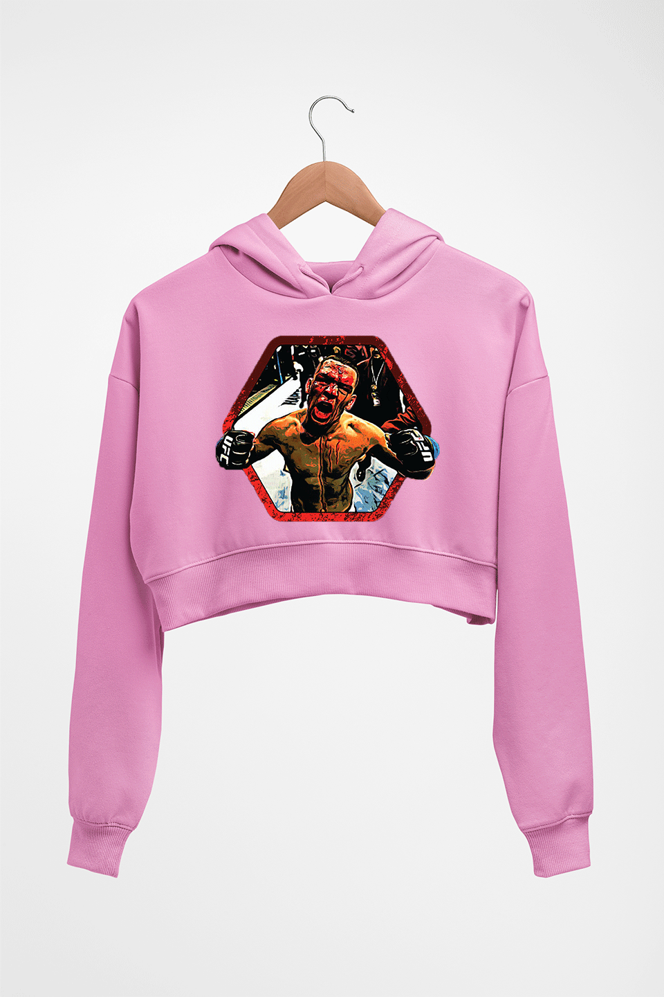 Nate Diaz UFC Crop HOODIE FOR WOMEN-Light Baby Pink-Ektarfa.online