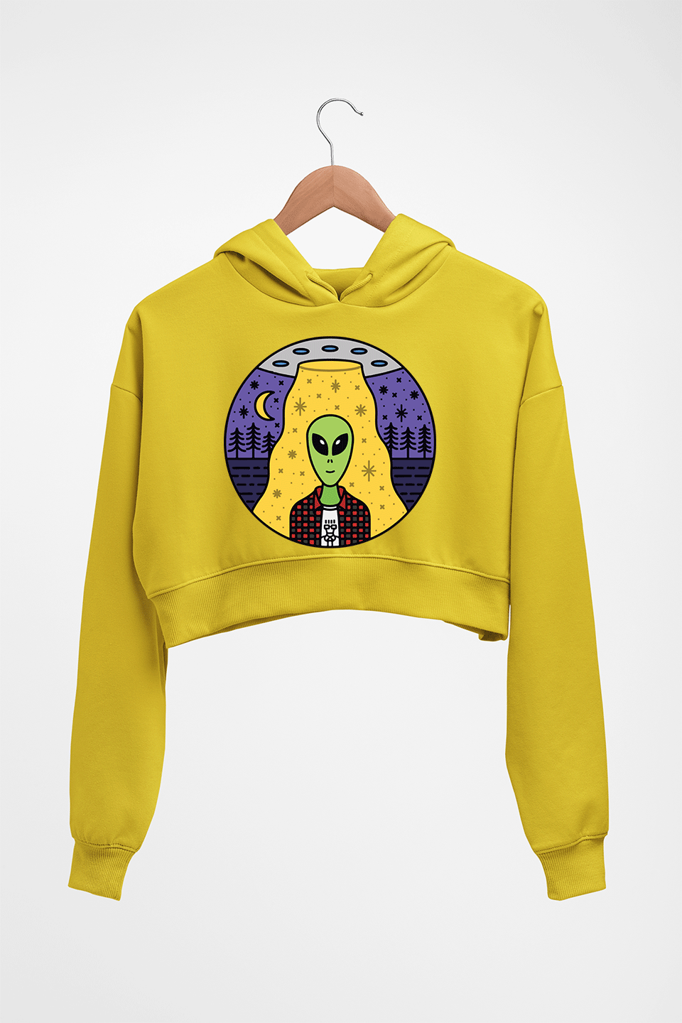 Alien Crop HOODIE FOR WOMEN-Mustard Yellow-Ektarfa.online