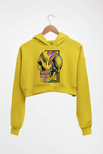 Load image into Gallery viewer, Trippy Psychedelic Skull Emoji Crop HOODIE FOR WOMEN-Mustard Yellow-Ektarfa.online
