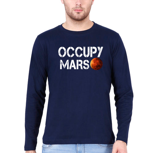 Occupy Mars Elon Musk Full Sleeves T-Shirt for Men-Navy Blue-Ektarfa.online