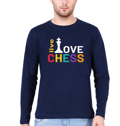Chess Love Full Sleeves T-Shirt for Men-Navy Blue-Ektarfa.online