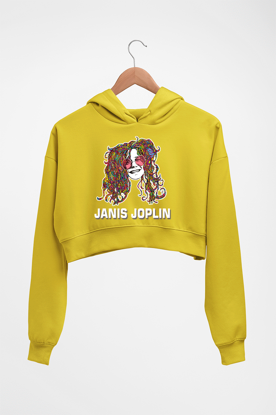 Janis Joplin Crop HOODIE FOR WOMEN-Mustard Yellow-Ektarfa.online