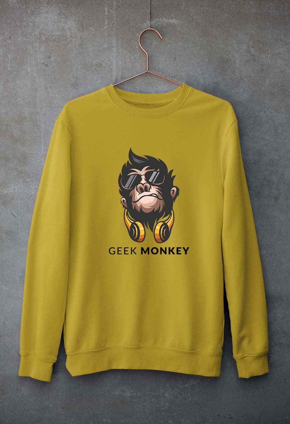 Geek Monkey Unisex Sweatshirt for Men/Women-Mustard Yellow-Ektarfa.online