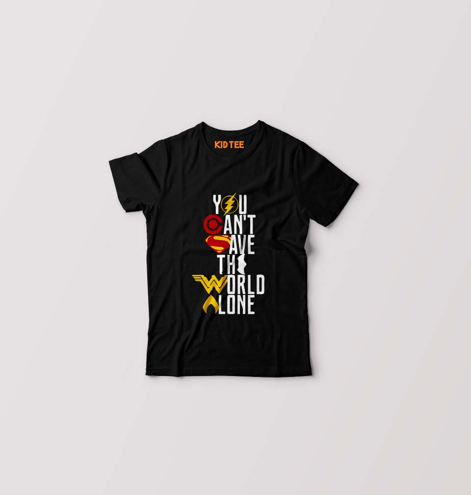 You Can't Save The World Alone Justice League Kids T-Shirt for Boy/Girl-Black-Ektarfa.online