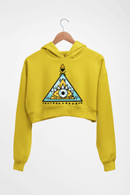 Load image into Gallery viewer, Psychedelic Triangle eye Crop HOODIE FOR WOMEN-Mustard Yellow-Ektarfa.online
