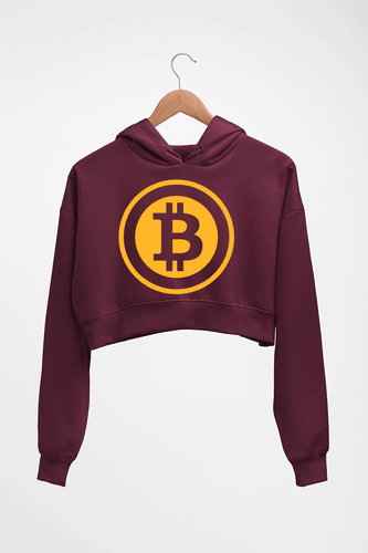 Cryptocurrency Bitcoin Crop HOODIE FOR WOMEN-Maroon-Ektarfa.online