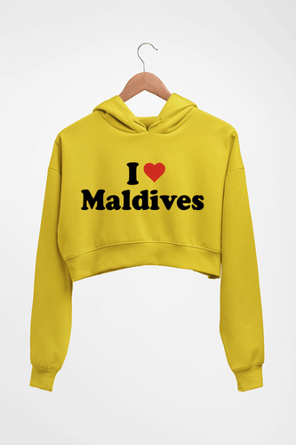 I Love Maldives Crop HOODIE FOR WOMEN-Mustard Yellow-Ektarfa.online