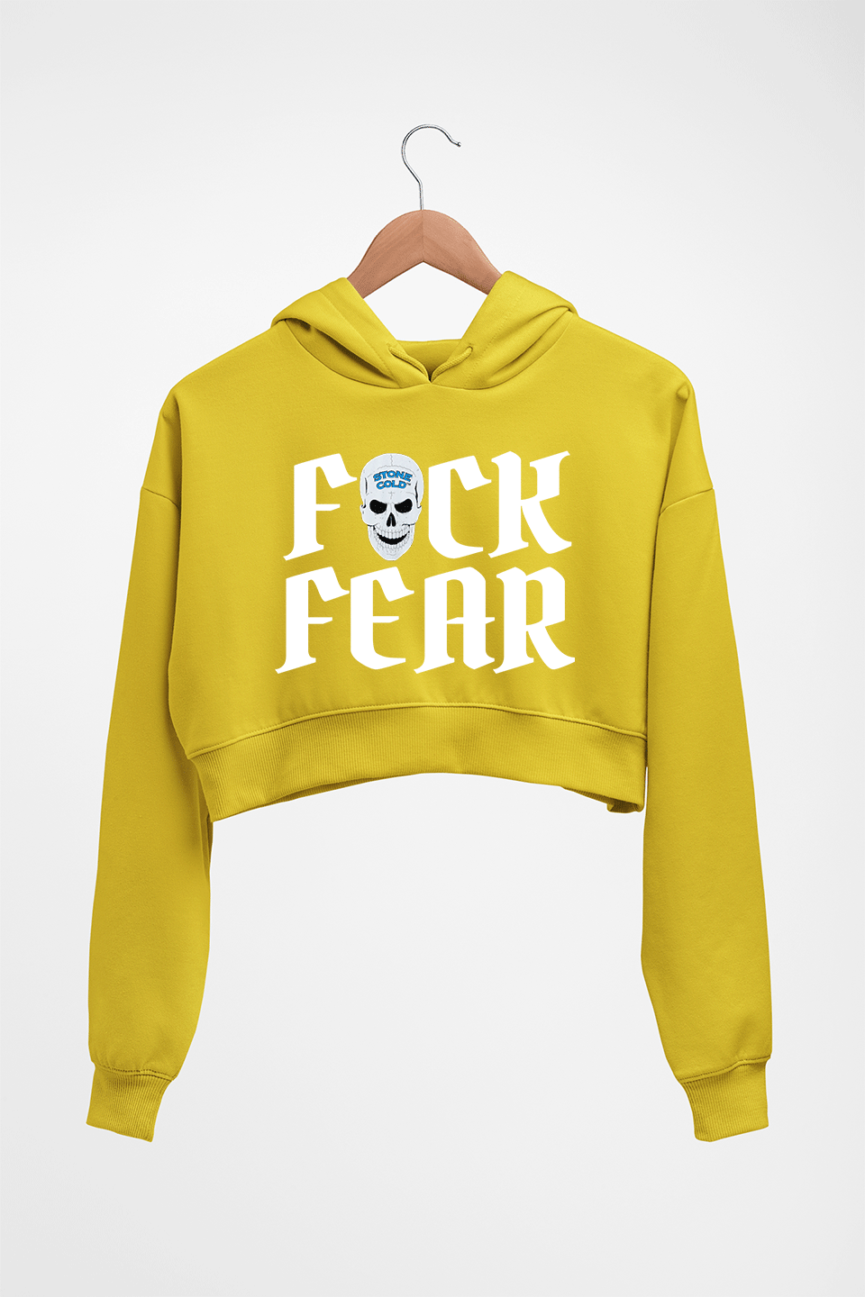 Stone Cold Steve Austin (WWE) Crop HOODIE FOR WOMEN-Mustard Yellow-Ektarfa.online