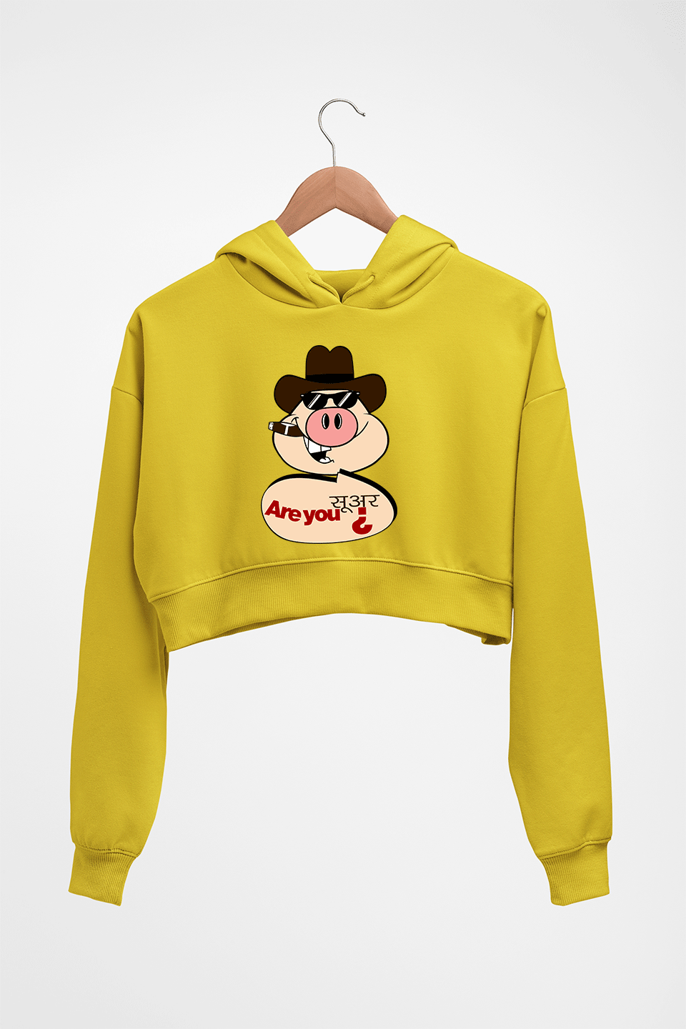 Pig Funny Crop HOODIE FOR WOMEN-Mustard Yellow-Ektarfa.online