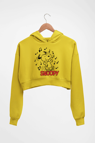 Peanuts Snoopy Crop HOODIE FOR WOMEN-Mustard Yellow-Ektarfa.online