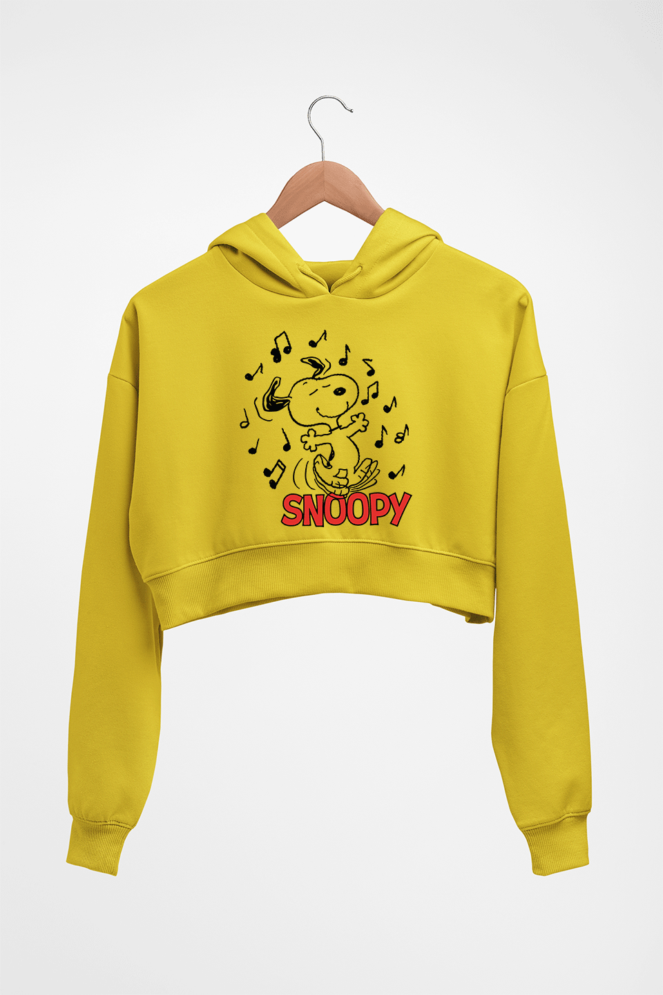 Peanuts Snoopy Crop HOODIE FOR WOMEN-Mustard Yellow-Ektarfa.online
