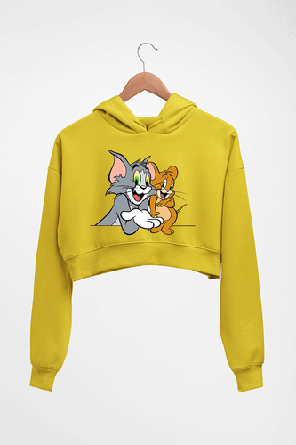 Tom and Jerry Crop HOODIE FOR WOMEN-Mustard Yellow-Ektarfa.online