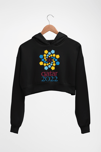 FIFA World Cup Qatar 2022 Crop HOODIE FOR WOMEN-Black-Ektarfa.online