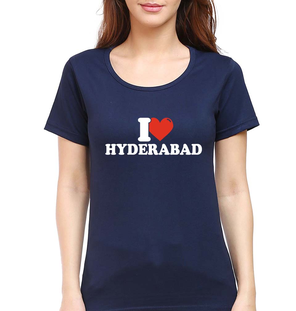 I Love Hyderabad T-Shirt for Women-Navy Blue-Ektarfa.online