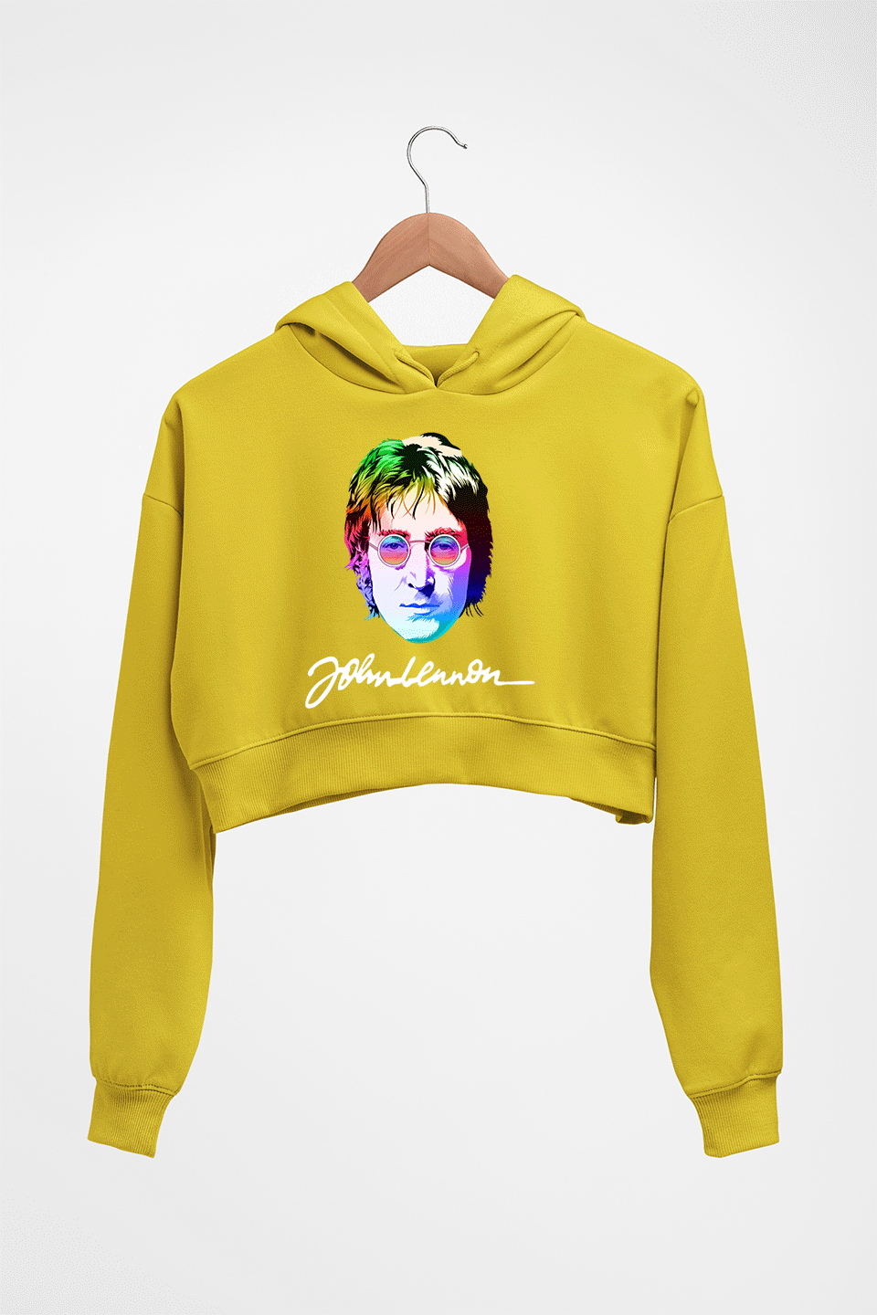 John Lennon Crop HOODIE FOR WOMEN-Mustard Yellow-Ektarfa.online