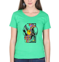Load image into Gallery viewer, Trippy Psychedelic Skull Emoji T-Shirt for Women-Flag Green-Ektarfa.online
