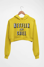 Load image into Gallery viewer, Netflix and Chill Crop HOODIE FOR WOMEN-Mustard yellow-Ektarfa.online
