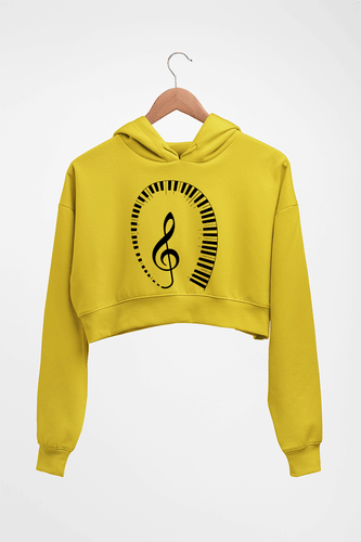 Piano Crop HOODIE FOR WOMEN-Mustard Yellow-Ektarfa.online