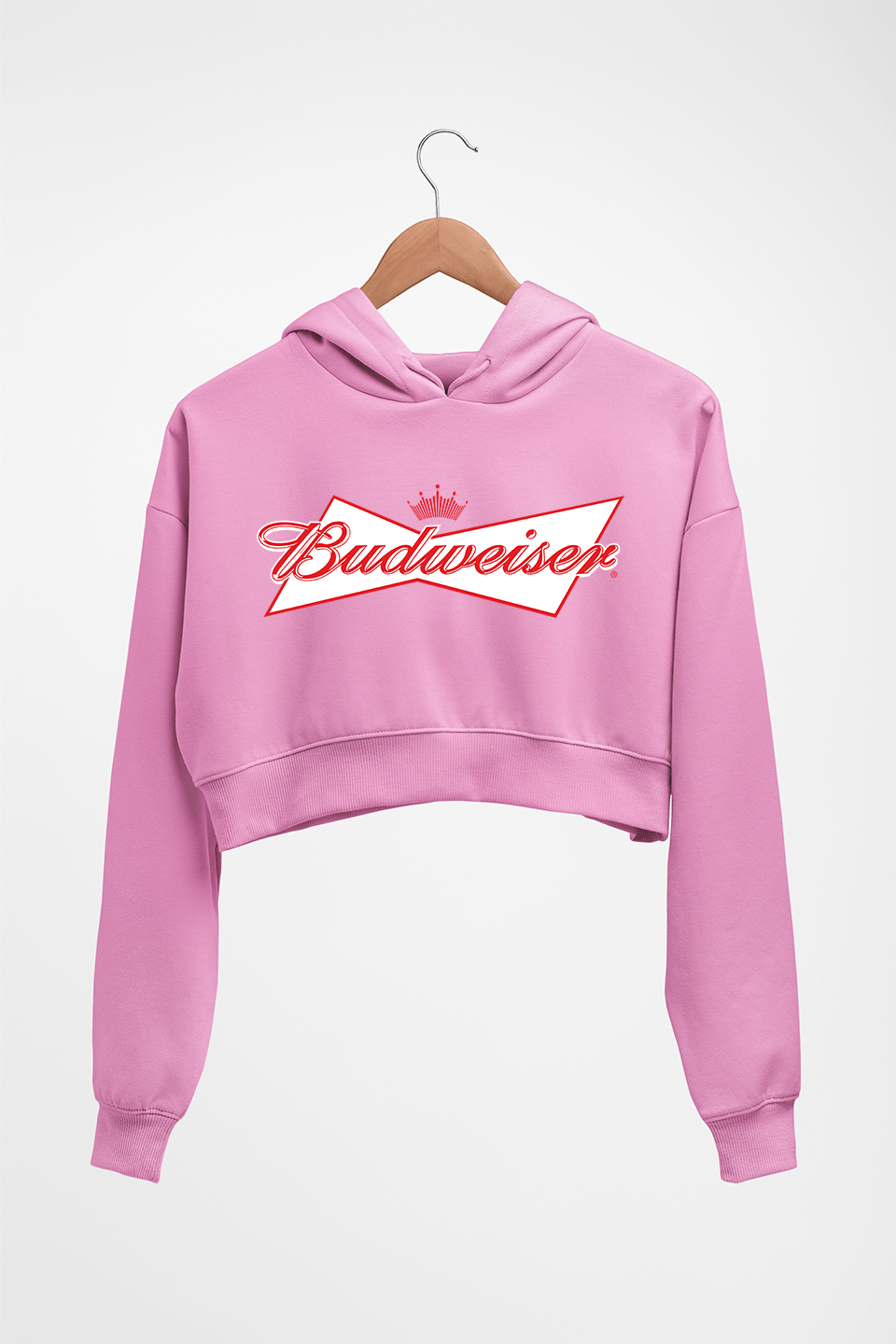 Budweiser Crop HOODIE FOR WOMEN-Light Baby Pink-Ektarfa.online
