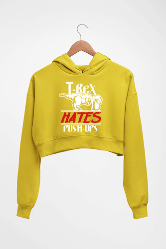 T-Rex Gym Funny Crop HOODIE FOR WOMEN-Mustard Yellow-Ektarfa.online
