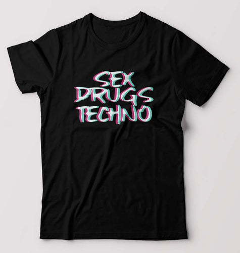 Sex Drugs Techno T-Shirt for Men-Black-Ektarfa.online