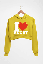 Load image into Gallery viewer, I Love Rugby Crop HOODIE FOR WOMEN-Mustard Yellow-Ektarfa.online
