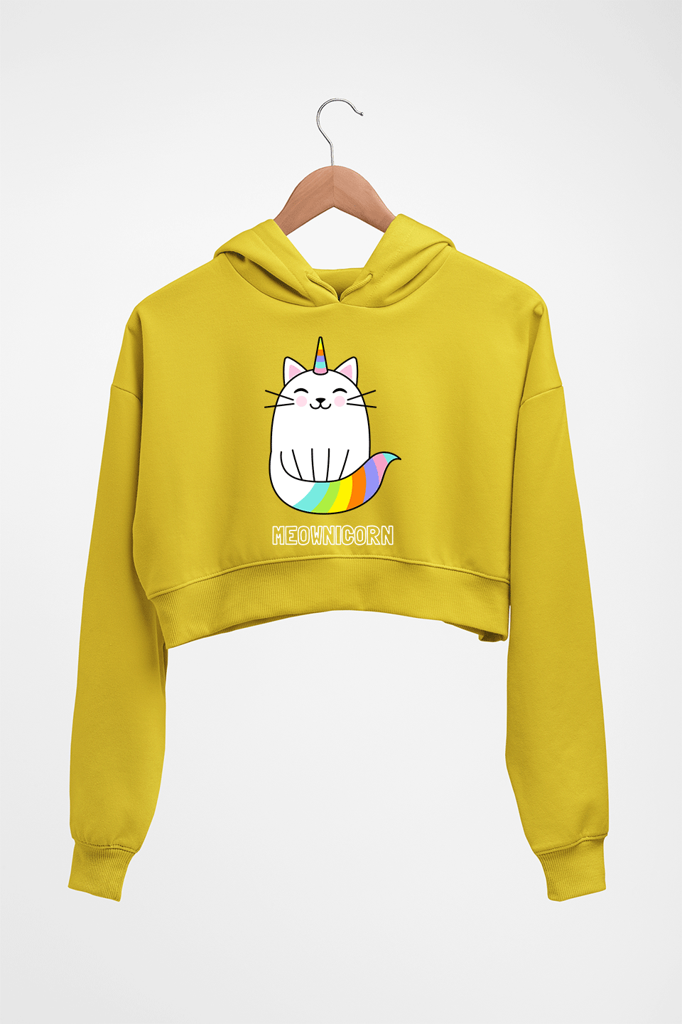 Cat Unicorn Crop HOODIE FOR WOMEN-Mustard Yellow-Ektarfa.online
