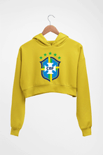 Load image into Gallery viewer, Brazil Football Crop HOODIE FOR WOMEN-Mustard Yellow-Ektarfa.online
