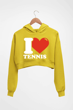 Load image into Gallery viewer, I Love Tennis Crop HOODIE FOR WOMEN-Mustard yellow-Ektarfa.online
