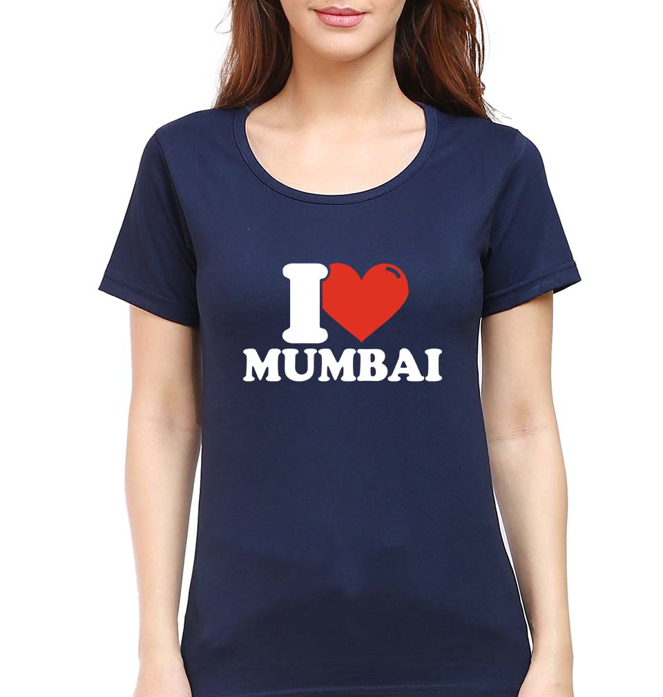 I Love Mumbai T-Shirt for Women-Navy Blue-Ektarfa.online