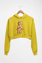 Load image into Gallery viewer, Domrebel Bear Crop HOODIE FOR WOMEN-Mustard Yellow-Ektarfa.online

