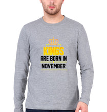 Load image into Gallery viewer, Kings Are Born In November Full Sleeves T-Shirt for Men-Grey Melange-Ektarfa.online
