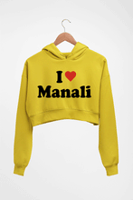 Load image into Gallery viewer, I Love Manali Crop HOODIE FOR WOMEN-Mustard Yellow-Ektarfa.online
