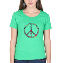 Load image into Gallery viewer, Floral Peace T-Shirt for Women-Flag Green-Ektarfa.online
