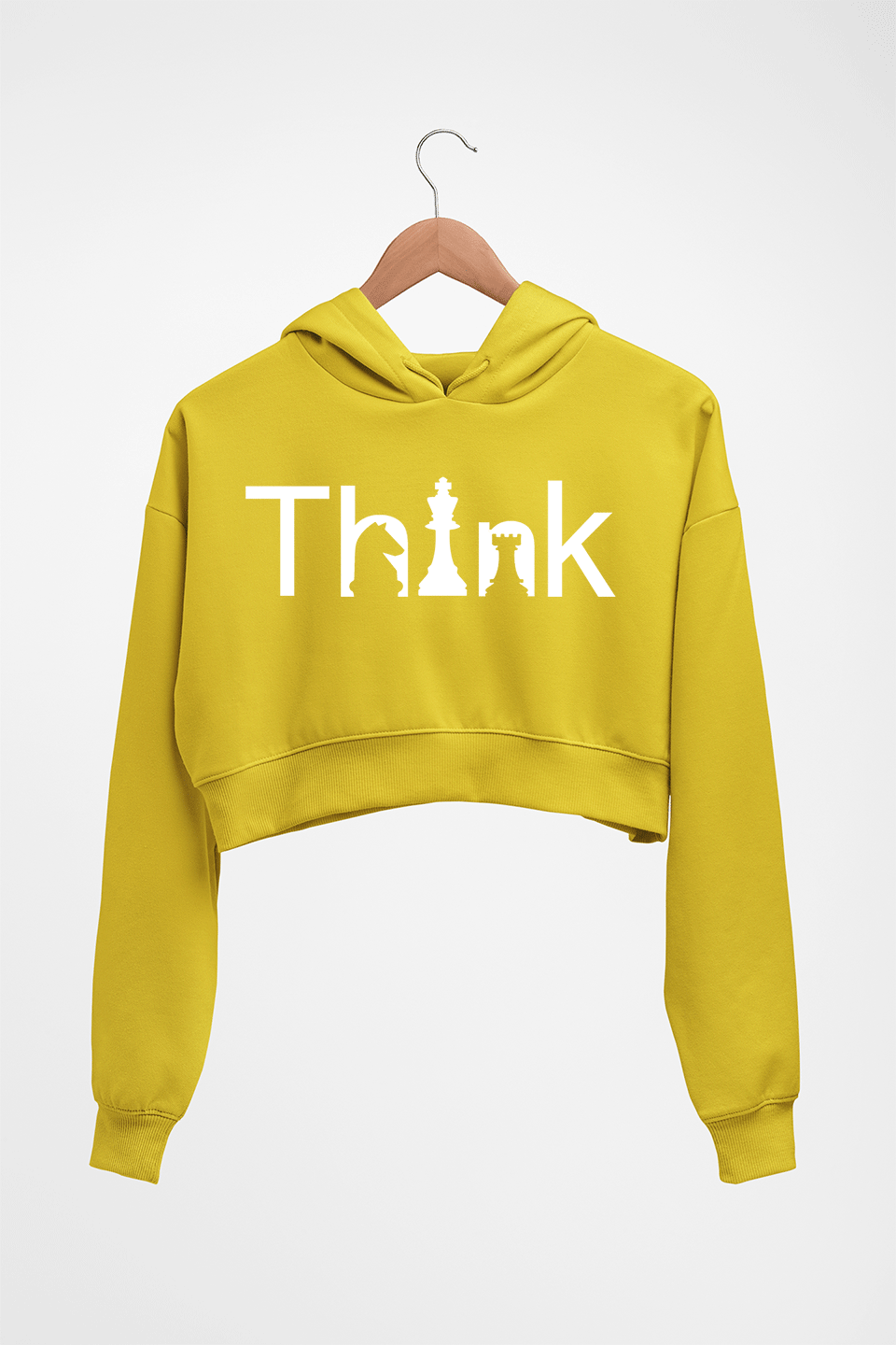 Chess Think Crop HOODIE FOR WOMEN-Mustard Yellow-Ektarfa.online