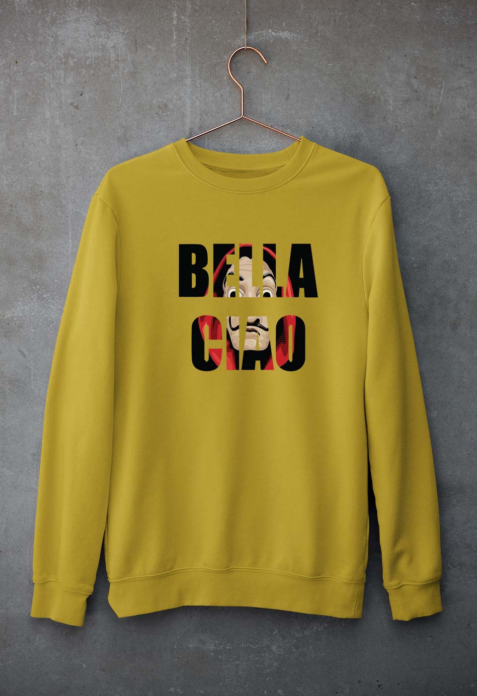 Money Heist Bella Ciao Unisex Sweatshirt for Men/Women-Mustard Yellow-Ektarfa.online