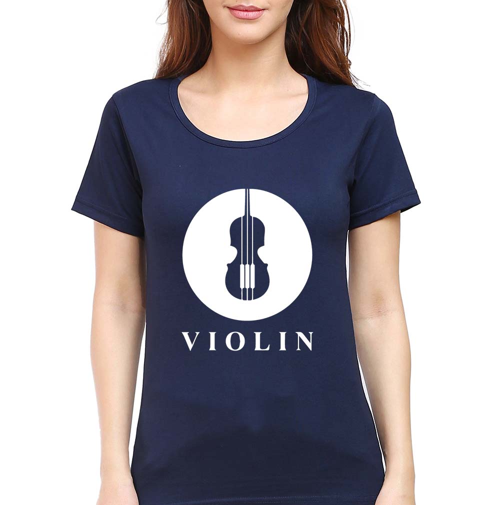 Violin T-Shirt for Women-Navy Blue-Ektarfa.online