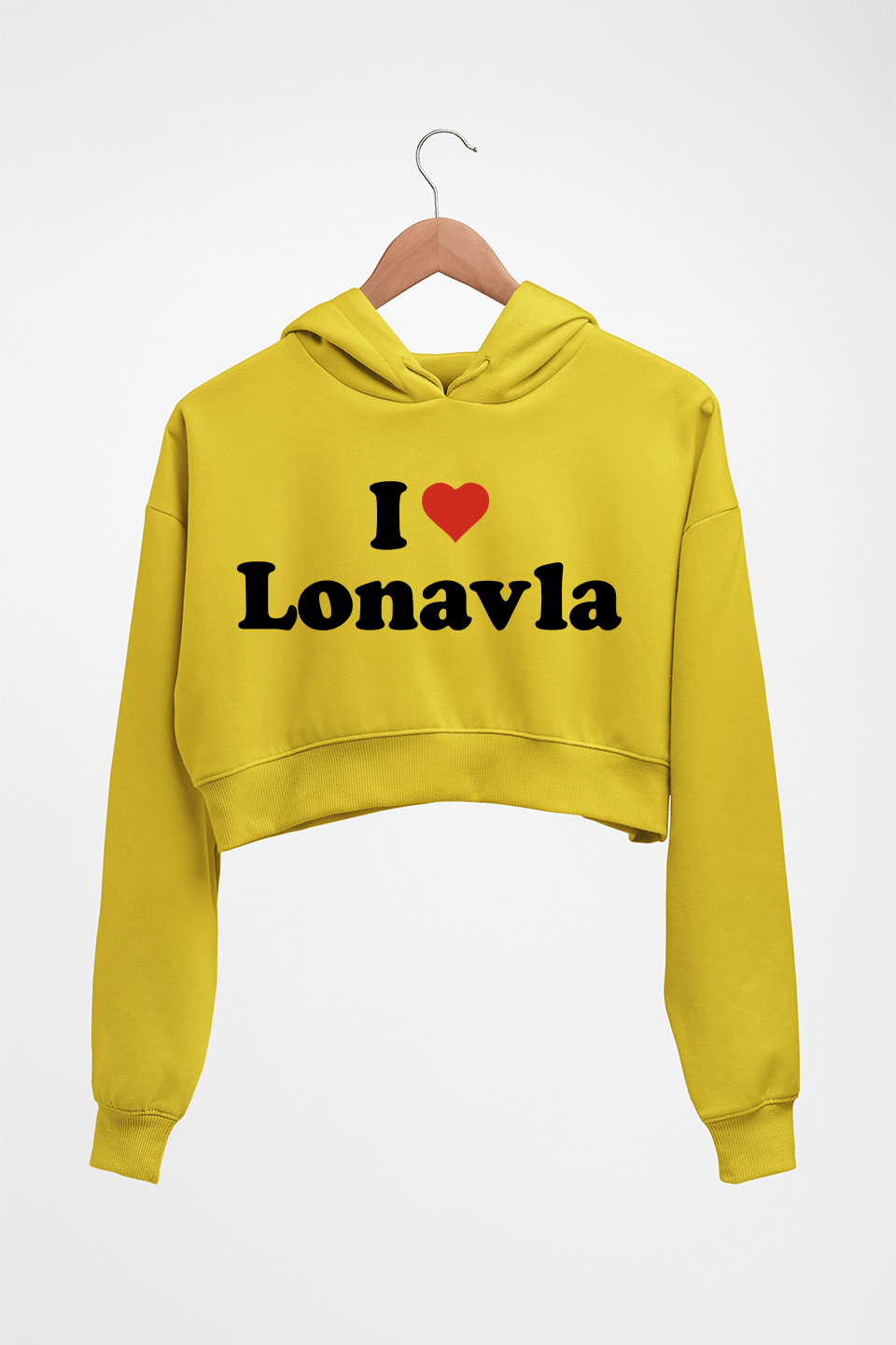 I Love Lonavla Crop HOODIE FOR WOMEN-Mustard Yellow-Ektarfa.online