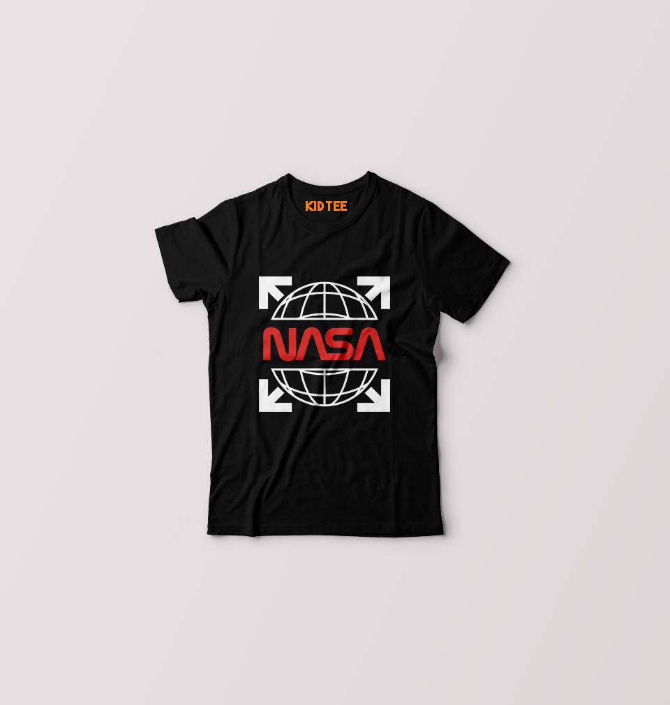 Nasa White Off Kids T-Shirt for Boy/Girl-Black-Ektarfa.online