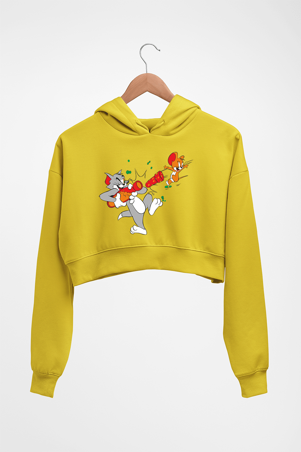 Tom and Jerry Crop HOODIE FOR WOMEN-Mustard Yellow-Ektarfa.online