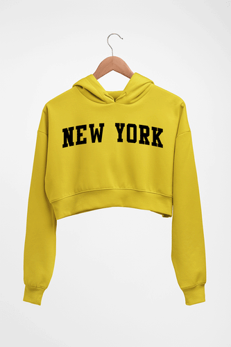 New York Crop HOODIE FOR WOMEN-Mustard Yellow-Ektarfa.online