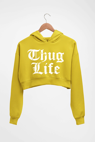 Thug Life 2Pac Crop HOODIE FOR WOMEN-Mustard Yellow-Ektarfa.online