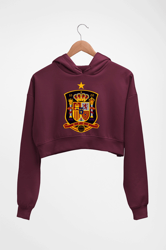 Spain Football Crop HOODIE FOR WOMEN-Maroon-Ektarfa.online