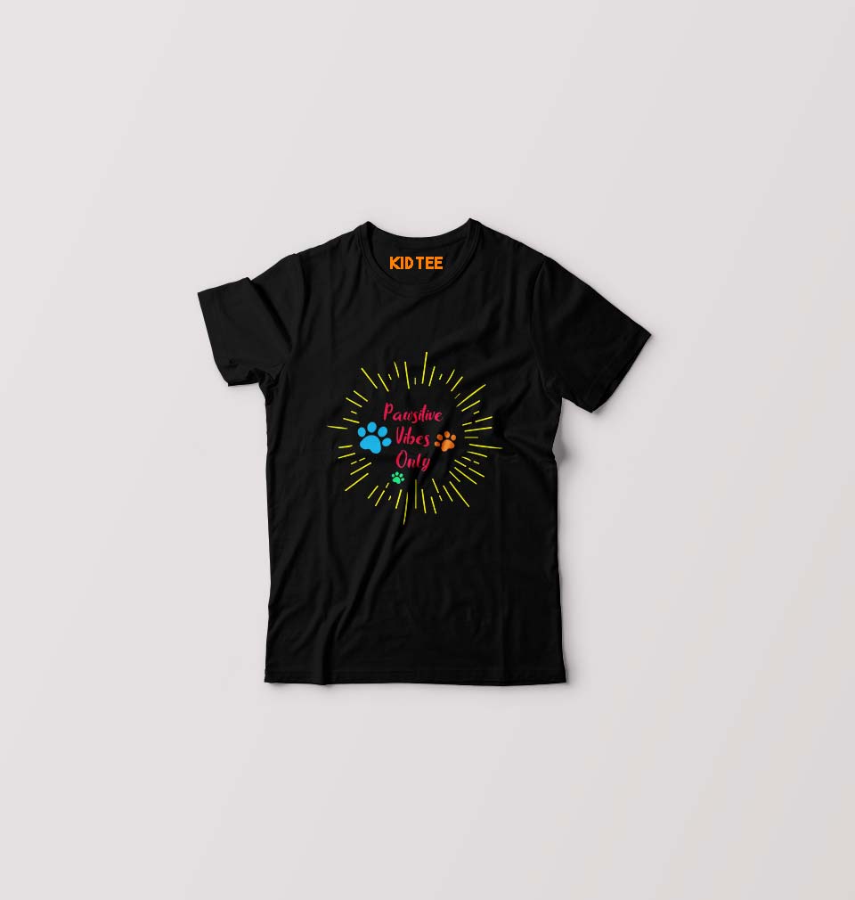 Dog Positive Vibes Kids T-Shirt for Boy/Girl-Black-Ektarfa.online